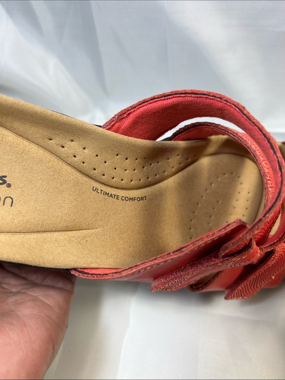Clarks Coral Red Multi-Strap Slide Sandals - Picture 4 of 11